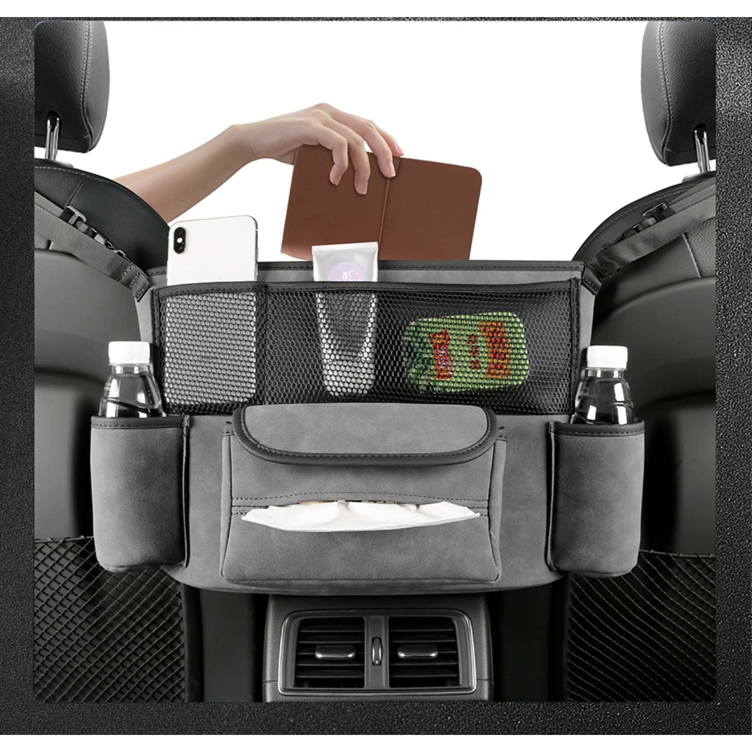 Organizator auto scaun, din piele, multifunctional, 6 compartimente depozitare, universal