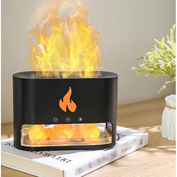 Umidificator, difuzor de aroma cu sare de Himalaya design flacara