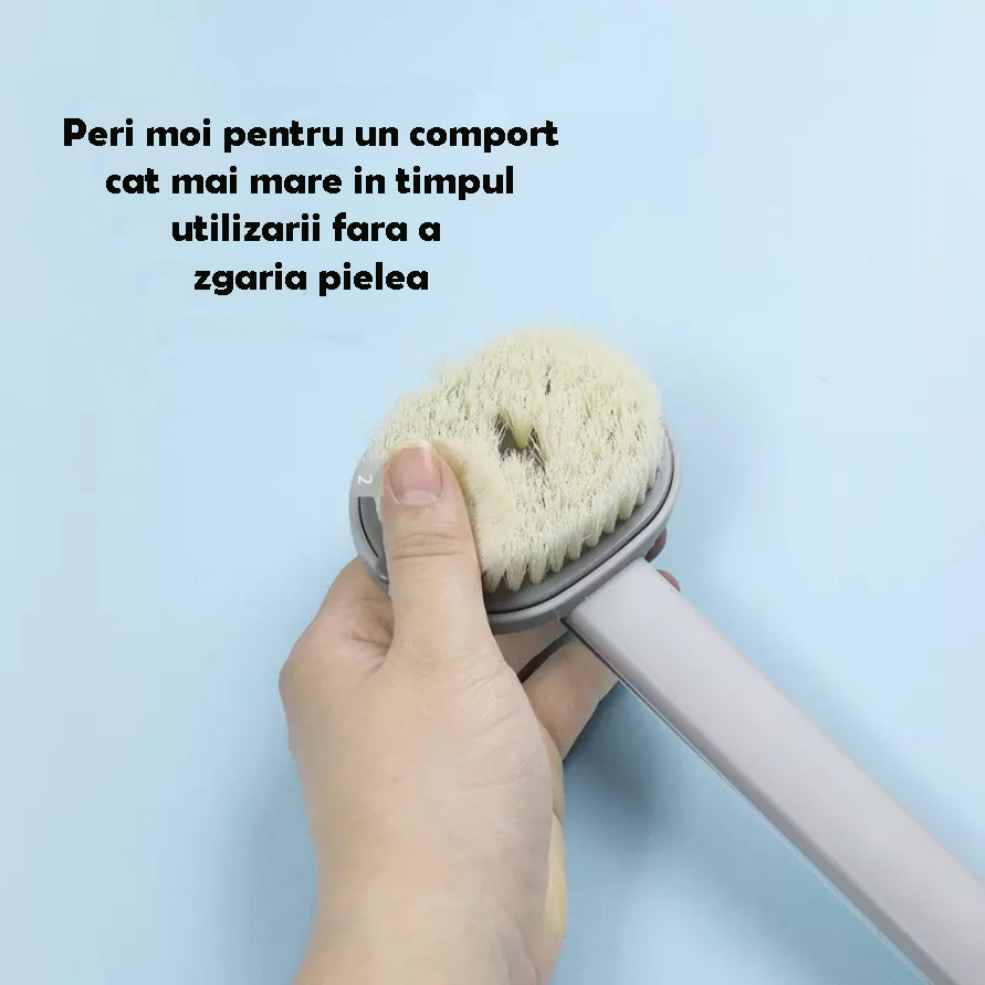 Perie de corp cu recipient pentru sapun, pulverizator sapun, cap detasabil, 36 cm