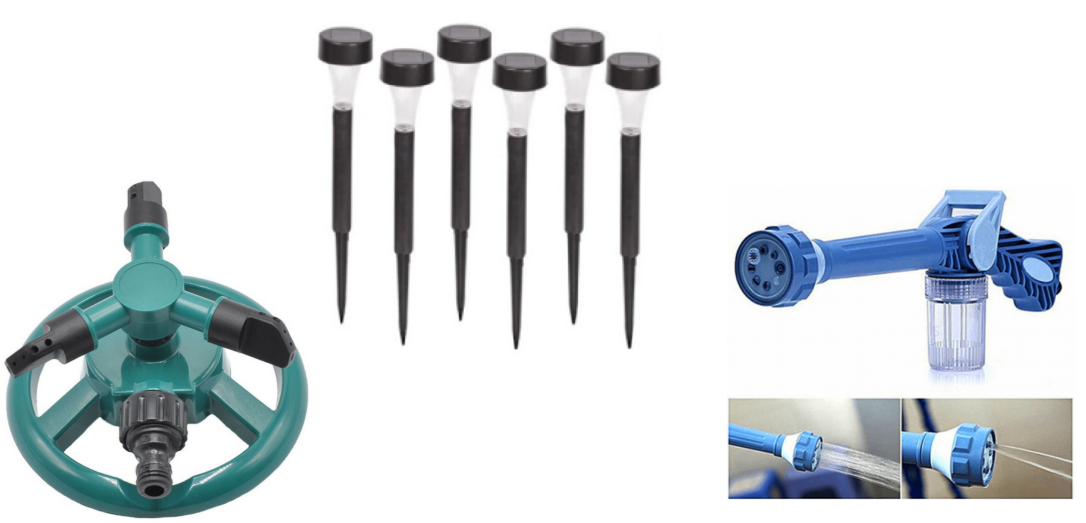 Pachet Promotional !! Aspersor rotativ pentru gazon + Pistol de apa-Ezjet water cannon + Set 6 lampi solare de gradina