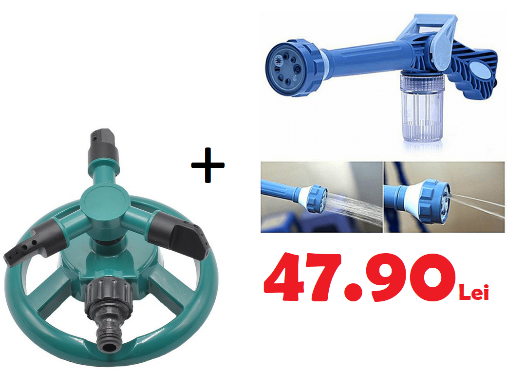 Pachet Pret  Promotional  !! Aspersor rotativ pentru gazon + Pistol de apa-Ezjet water cannon
