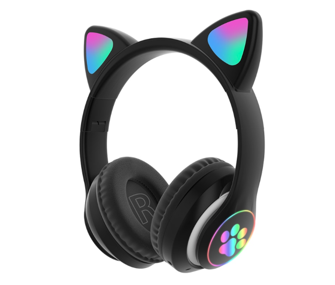 CASTI WIRELESS PLIABILE CU URECHI DE PISICA ILUMINATE LED, BLUETOOTH 5.0, BASS STEREO