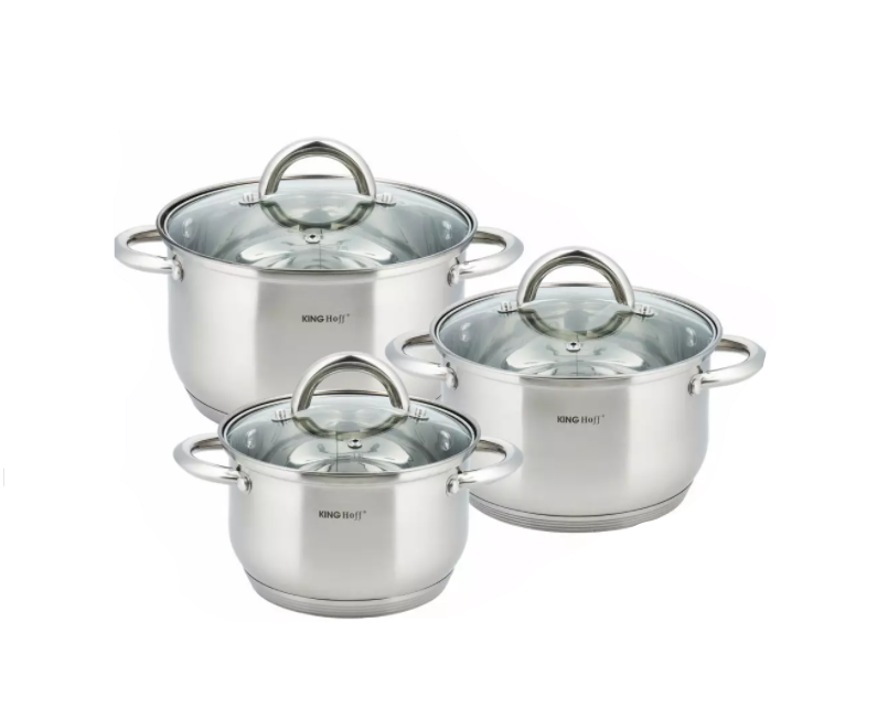 Set de 3 oale din inox cu capac sticla, dimensiuni 16 cm, 18 cm, 20 cm