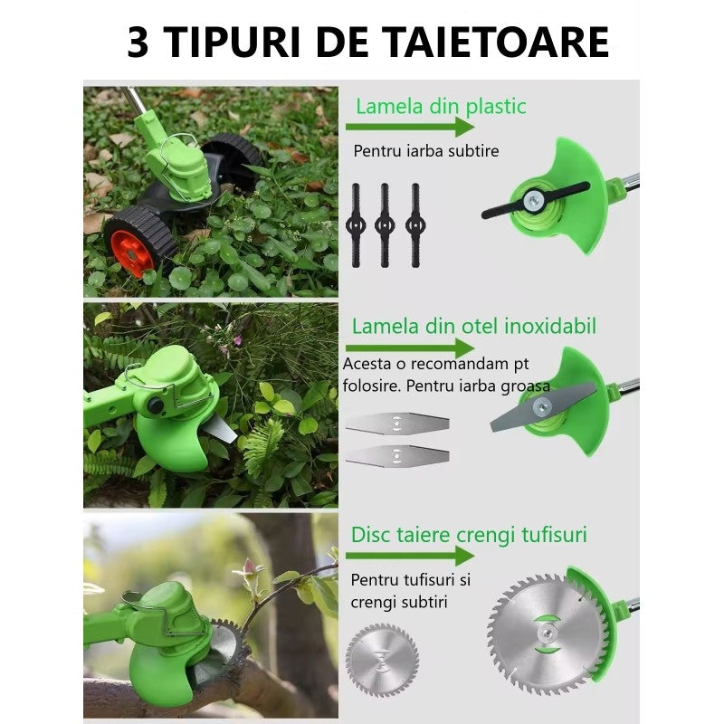 Motocoasa Cu Roți, Trimmer Iarbă Si Gard Viu, 2 Acumulatori Li Ion 21V/2.0Ah