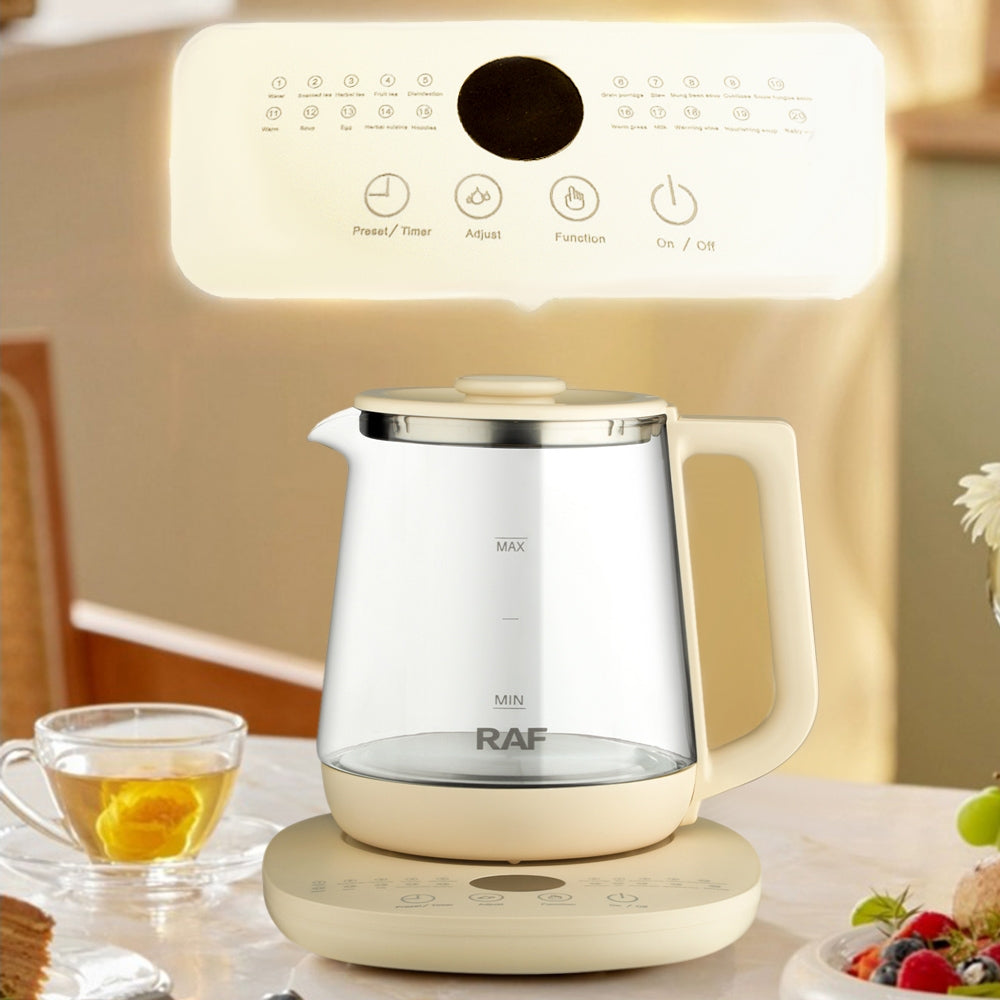 Ceainic Electric RAF 7937 din Sticla de Borosilicat, Capacitate 1.5L, Fara Fir, cu Control al Temperaturii