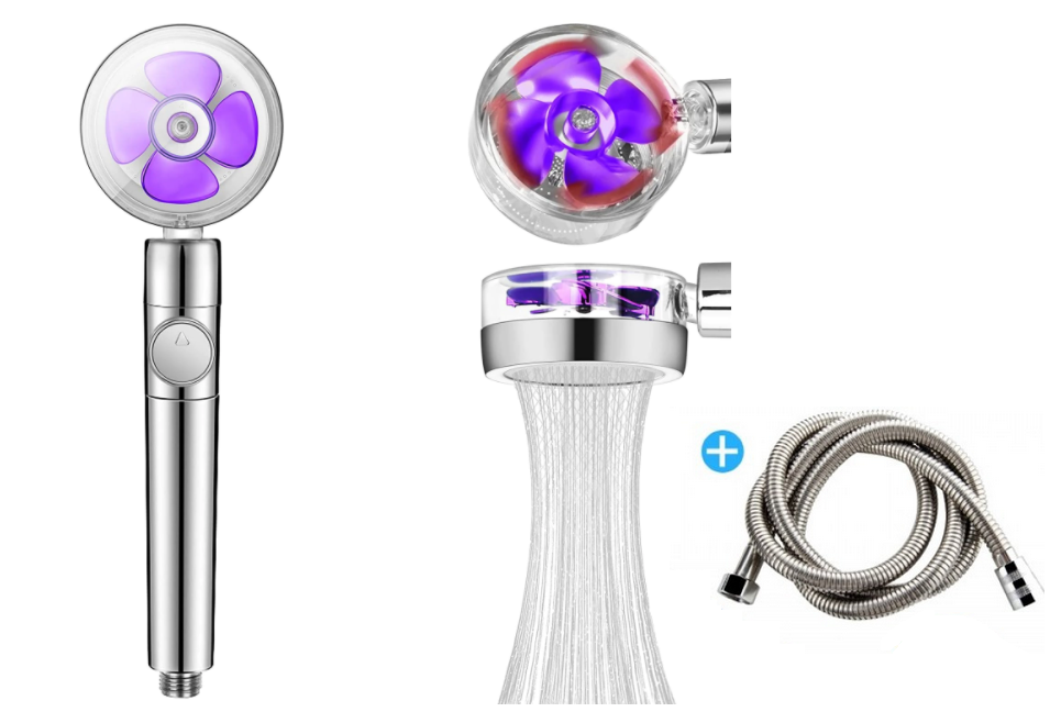 Para cap de dus Turbo Pro, cu elice pentru presiune apa, buton on/off + Cadou: Furtun de dus 2 m