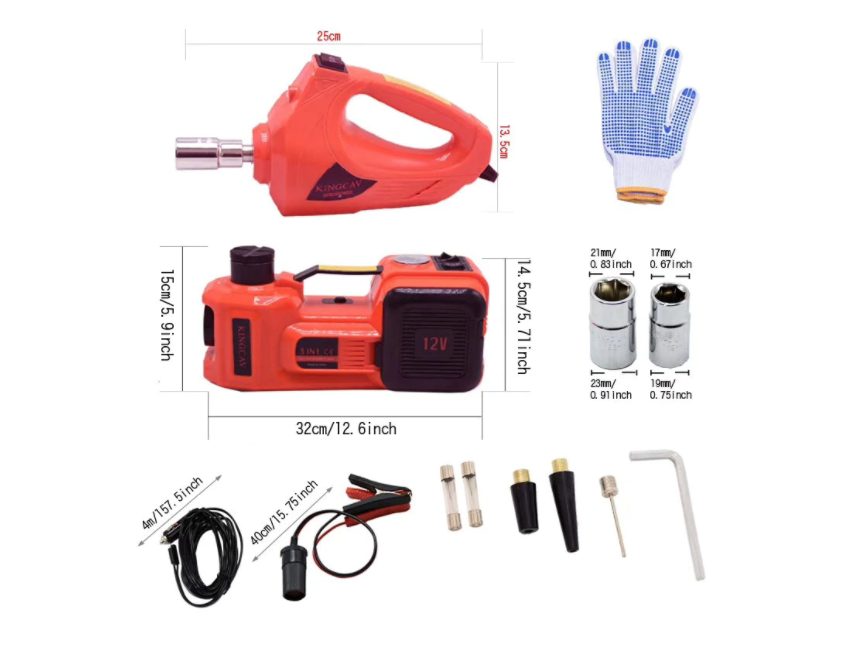 Set 3 in 1 Cric hidraulic electric + pompa de umflare + cheie de impact electrica