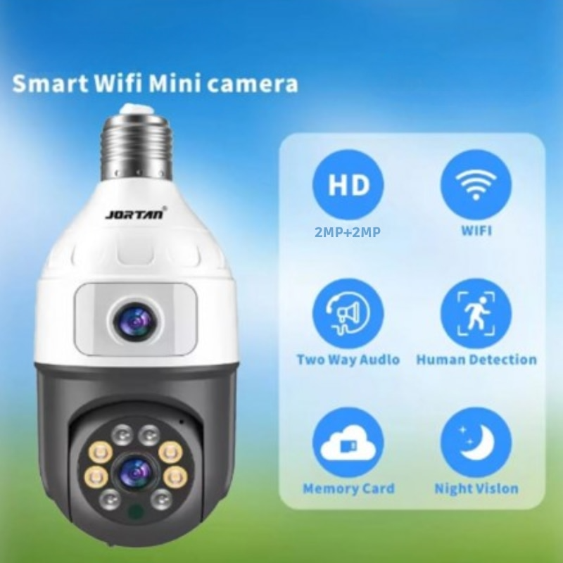 Camera Supraveghere Wi-Fi, Tip Bec E27, Dubla, 2MP+2MP, Rotire 360°, Interior/Exterior, Filmare Nocturna, Audio Bidirectional, Slot Card