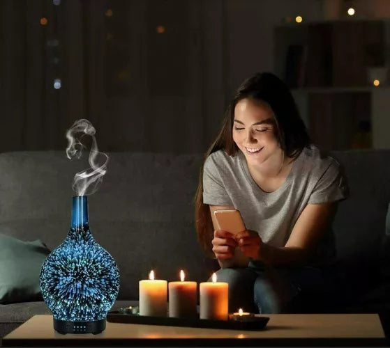 Umidificator ultrasonic aromaterapie 3D din sticla