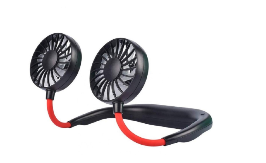 Ventilator Dual Mobil, Elegant, Confortabil, pentru Acasa, Calatorii sau Birou, Incarcare prin USB, cu Brate Flexibile, Suport pentru Gat si Lumina Led, 3 Viteze