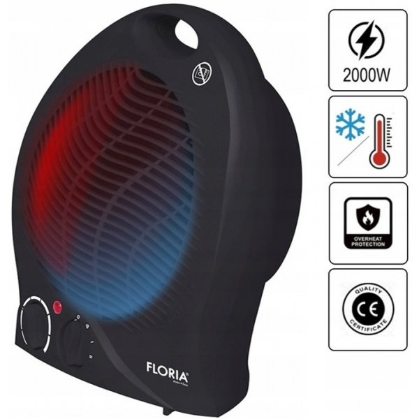 Aeroterma Floria ZLN-6172,Negru Putere 2000W, 2 nivele de incalzire+rece, Protectie supraincalzire, Termostat reglabil