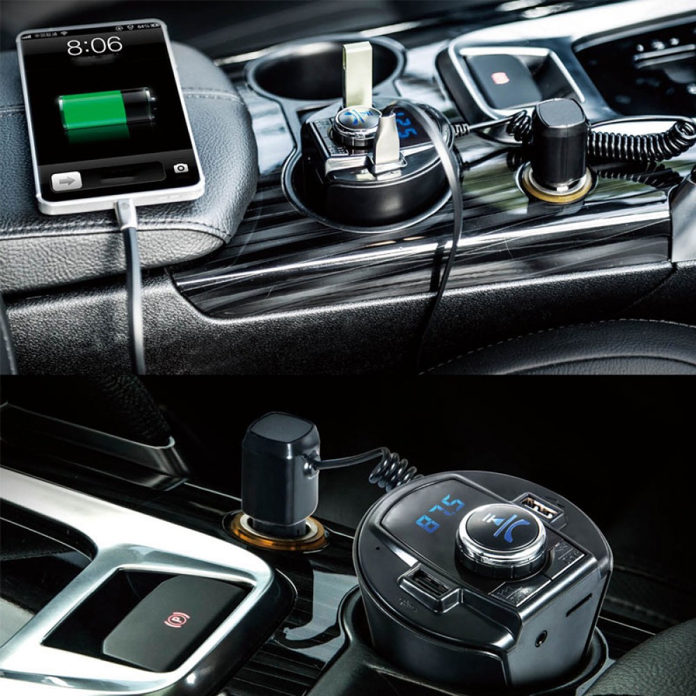 Modulator FM cu functie Bluetooth, Handsfree, Ecran LCD si suport pahar